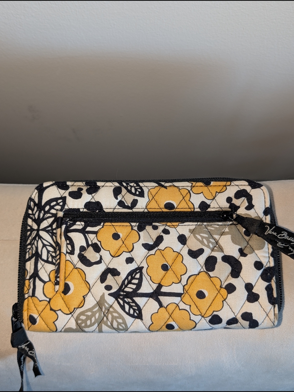 Vera Bradley Black, Yellow and Cream Floral Quilted Zip Wallet
